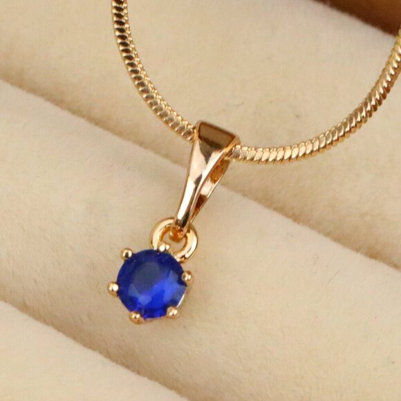 "Tiny Round Blue Pendant in Gold Finish for Delicate Everyday Style, XPPT1657 - Picture 1 of 13